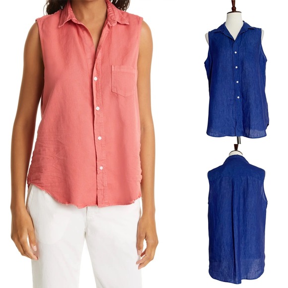 Frank & Eileen Tops - Frank & Eileen Fiona Royal Blue 100% Linen Sleeveless Button Up Shirt Large